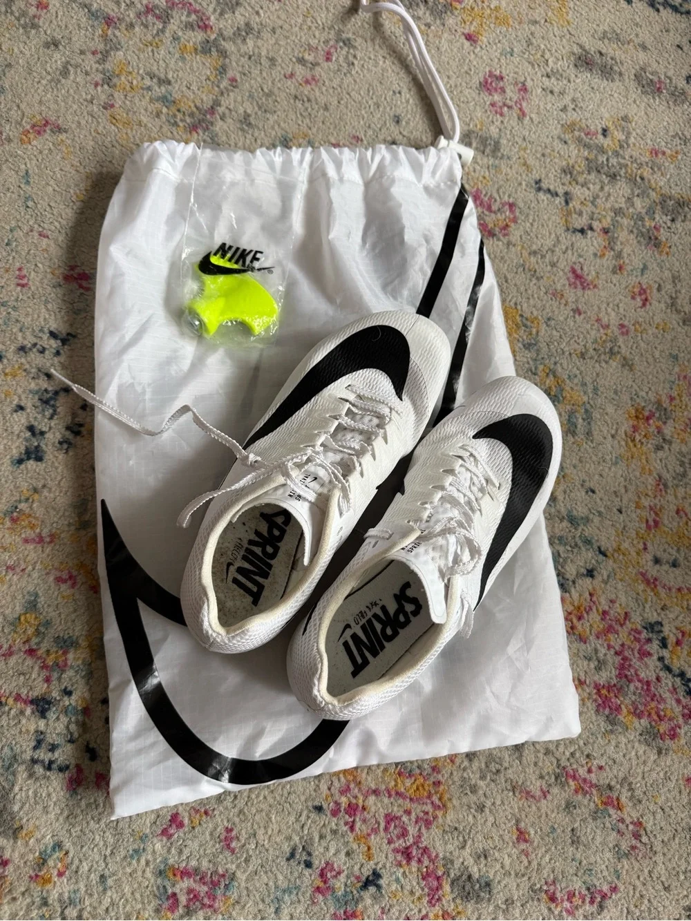 Nike Sprint Track Spikes in White and Black with tool and bag